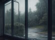 looking out of house windows in the rain
