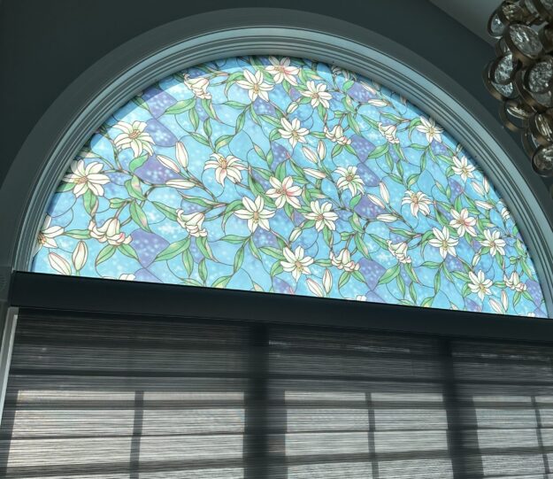 IMG_2628-min Decorative window film installed by Energy Solutions Window Tinting, adding style and privacy to the glass while enhancing the overall look of the space.
